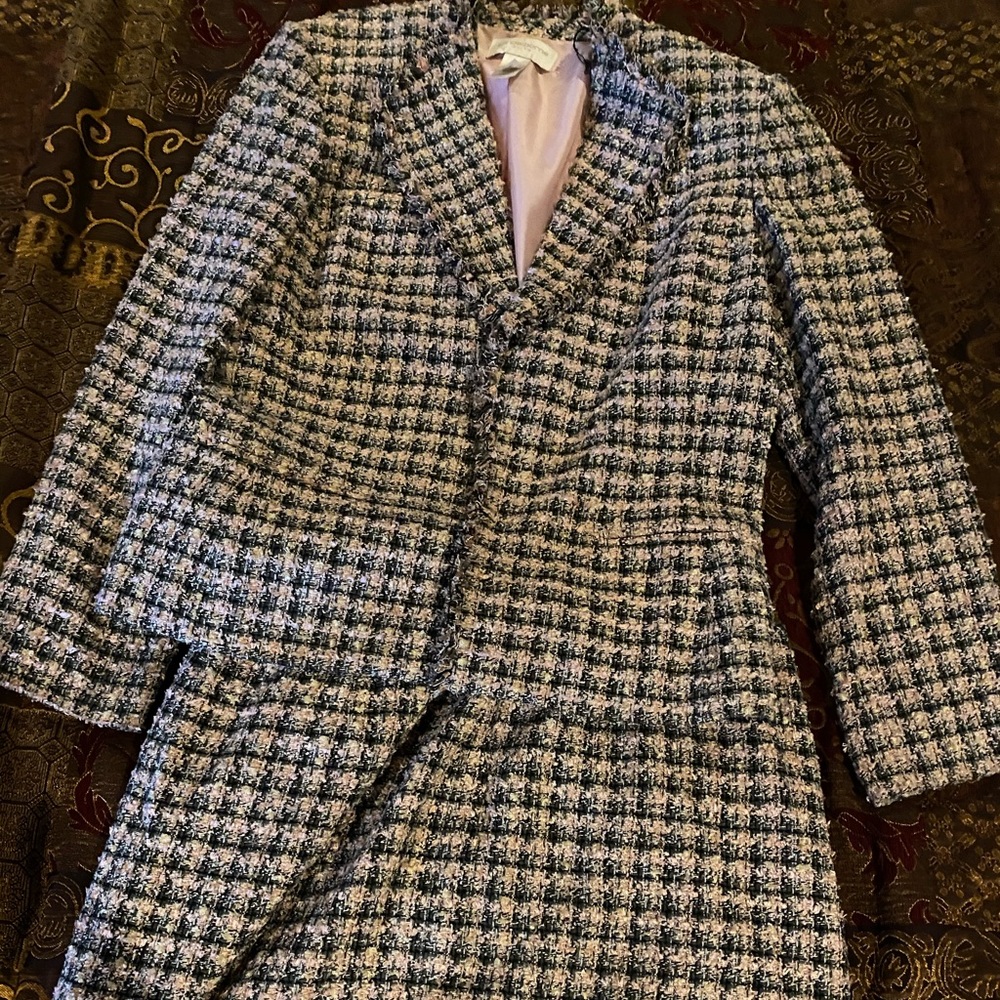 Pink black and white suit